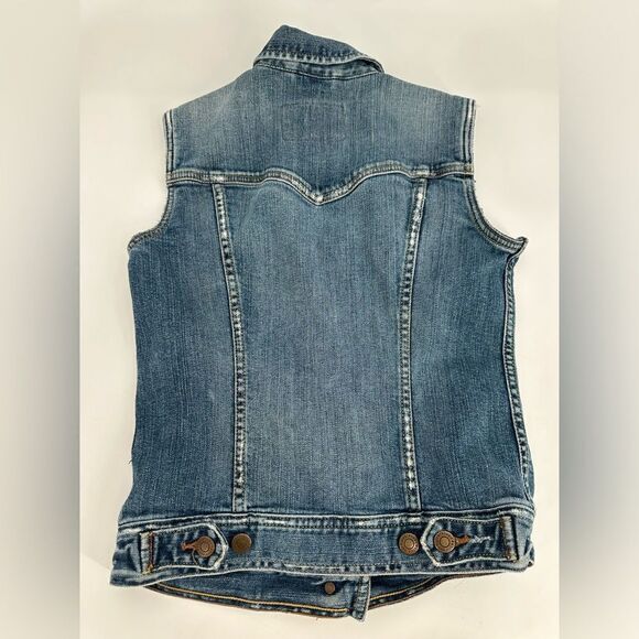 Vtg 90s Abercrombie & Fitch Light Wash Distressed Denim Trucker Vest XS - Picture 5 of 5